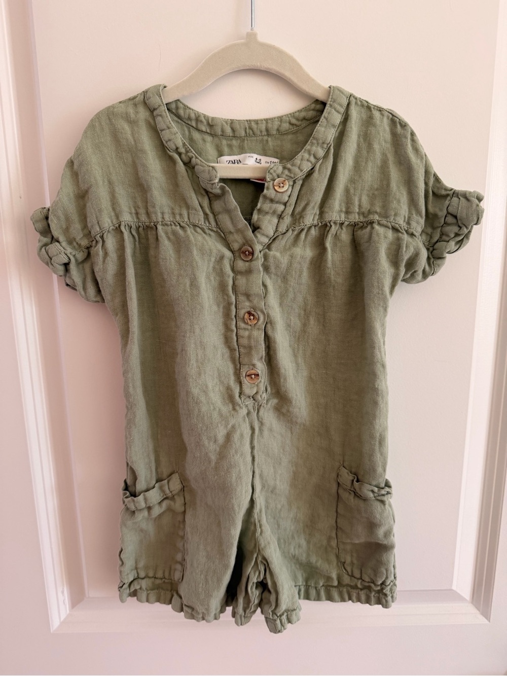 Zara Olive Green Short Sleeve Romper Linen